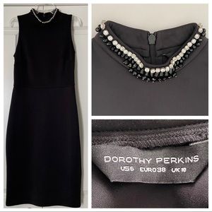 SZ 6 Black Sleeveless Jeweled Collar Sheath Dress